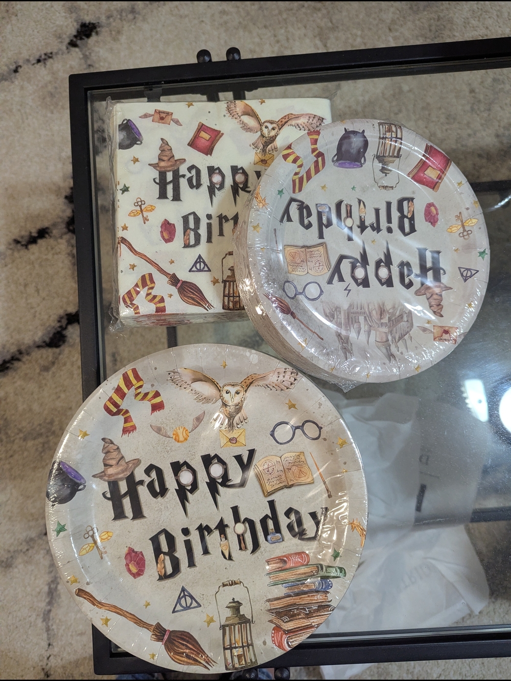 Happy Birthday Wizardry Party Plates and Napkins - White